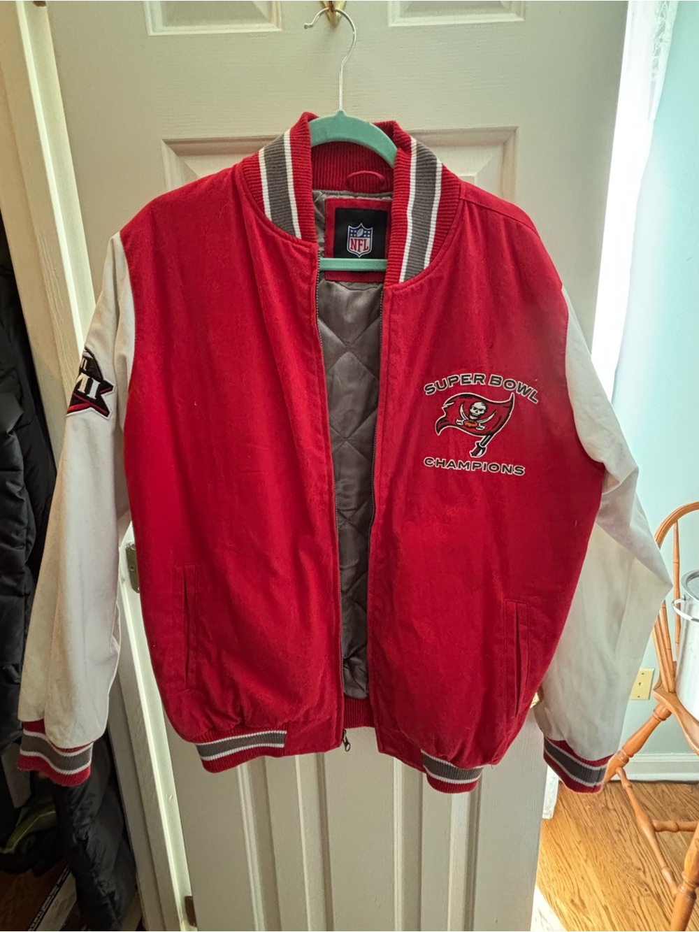 NFL Red and White Super Bowl Champions Bomber Jacket